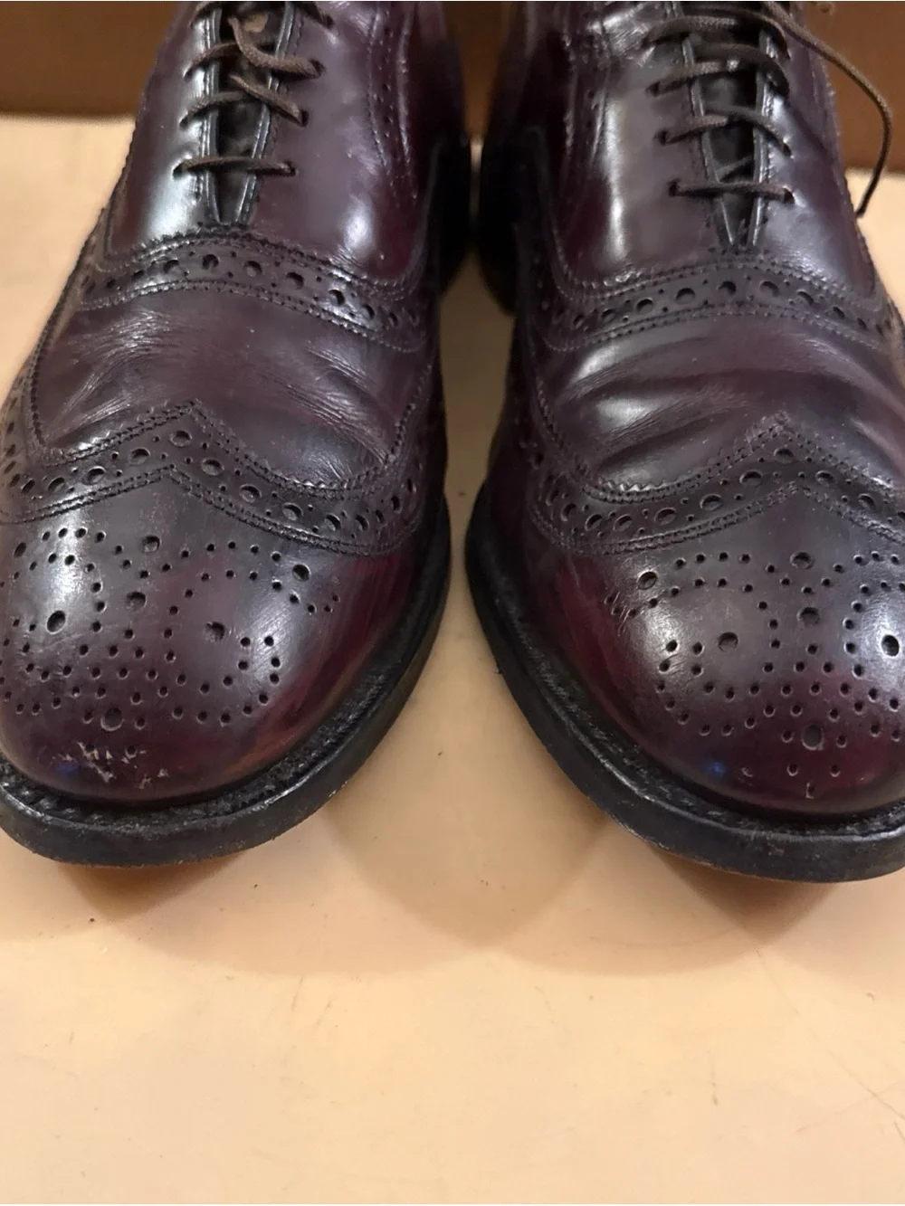 Allen Edmonds McAllister Burgundy Leather Wingtip Brogue Oxford Shoes Mens 8.5 D